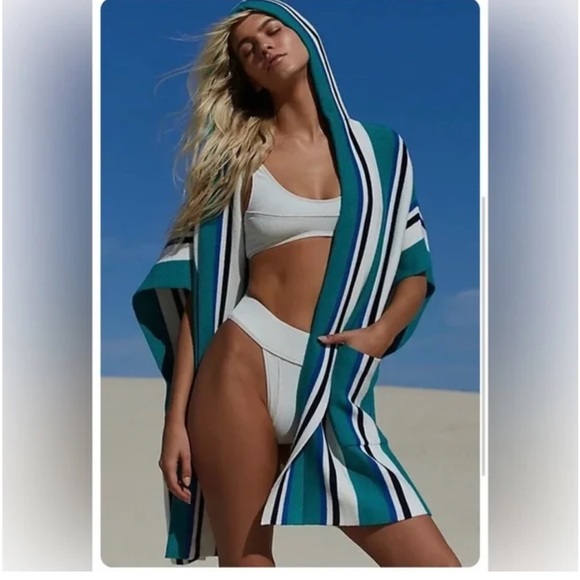 New Free People All I Need Stripe Hooded Poncho Jacket - Picture 7 of 12